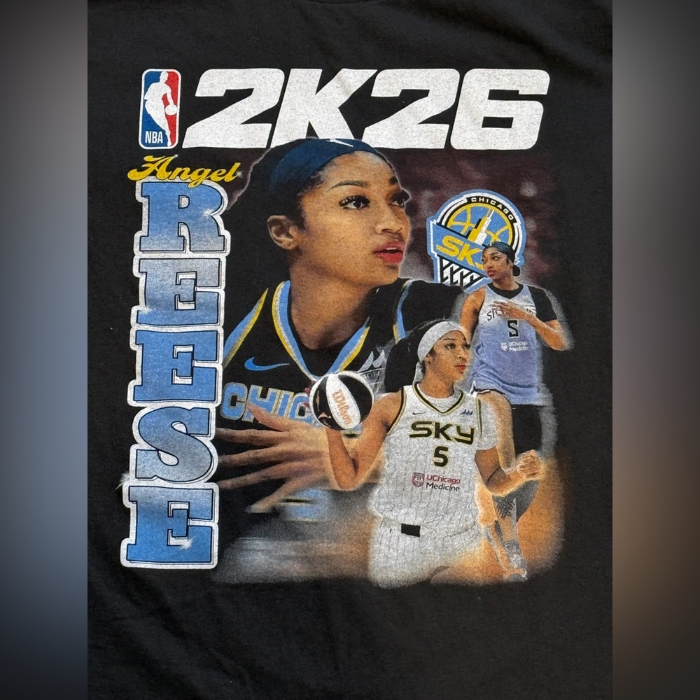 Chicago Sky Angel Reese NBA 2K26 WNBA Black T Shirt 7/12/2025 Unisex Adult XL